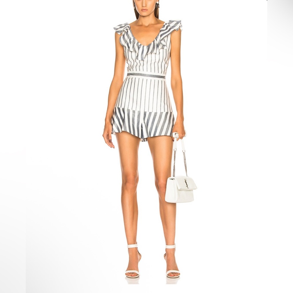 Alexis Tamiko Romper in Navy Cream Stripe Linen Blend Size Medium